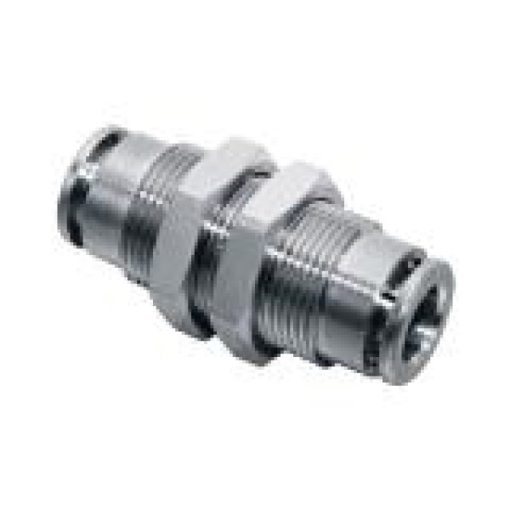 Picture of IPMT08 - Bulkhead Push In Fitting - Tube To Tube - Nickel Plated Brass - 8 mm Tube To  8 mm (M16X1)