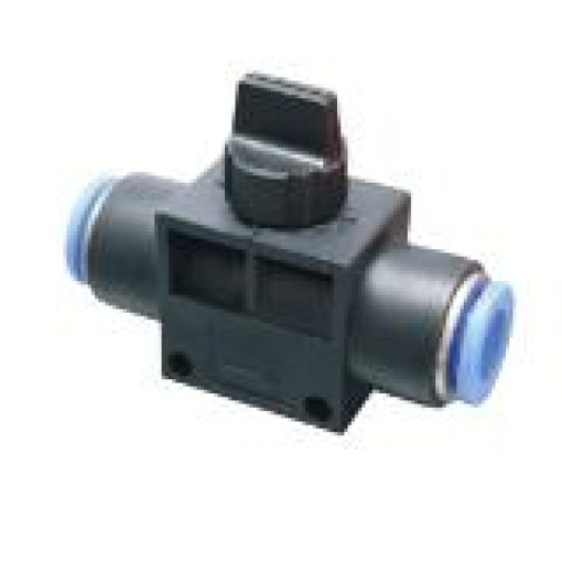 Picture of HVFF06-06 - Hand Valve 3 Way - Tube To Tube - Technopolymer - 6 mm Tube To 6 mm Exh