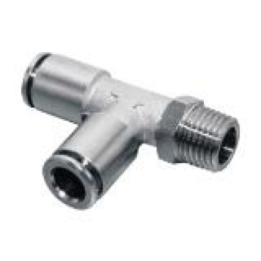 Picture of IPDT12-04 - Male Run Tee Push In Fitting - Tube To Male Thread - Nickel Plated Brass - 12 mm Tube To 1/2"