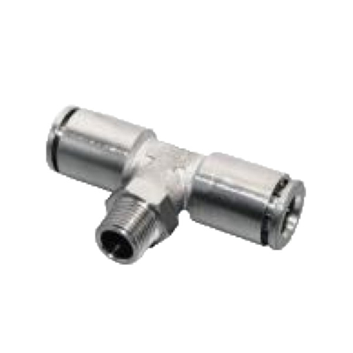 Picture of IPBT08-01 - Male Branch Tee Push In Fitting - Tube To Male Thread - Nickel Plated Brass - 8 mm Tube To 1/8"