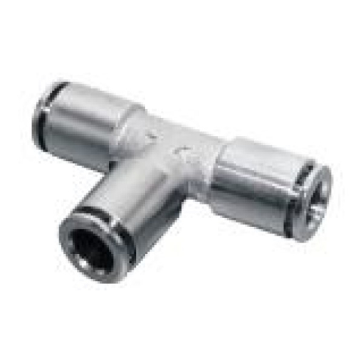 Picture of IPET04 - Tee Piece Push In Fitting - Tube To Tube - Nickel Plated Brass - 4 mm Tube  4 mm