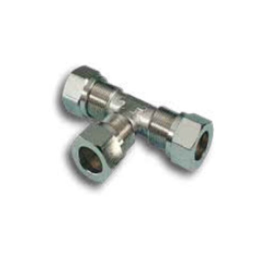 Picture of 2090400 - Tee Compression Fitting - Tube To Tube - Nickel Plated Brass - 4 mm To 4 mm