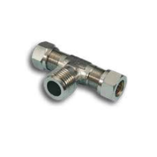 Picture of 2071212 - Male Branch Tee Compression Fitting - Tube To Tube - Nickel Plated Brass - 12 mm To 1/2"