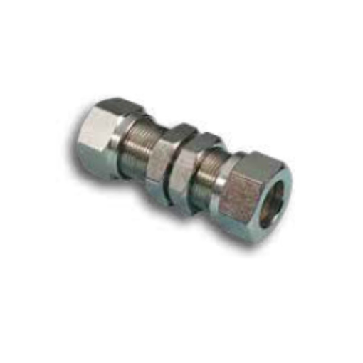 Picture of 2040600 - Bulkhead Compression Fitting - Tube To Tube - Nickel Plated Brass - 6 mm To 6 mm