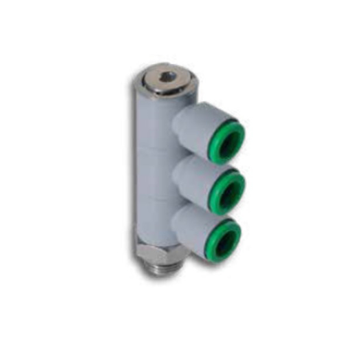 Picture of T340818 - Tripple Banjo Swivel - Tube To Male Thread - Technopolymer - 8 mm Tube To 1/8"