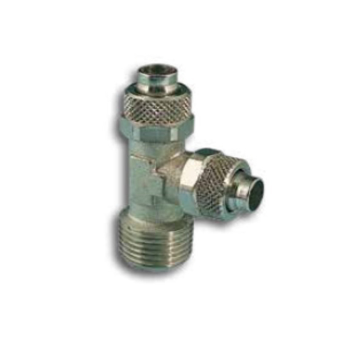 Picture of 3080618 - Male Run Tee Quick Connect Fitting - Tube To Male Thread - Nickel Plated Brass - 6 mm To 1/8"
